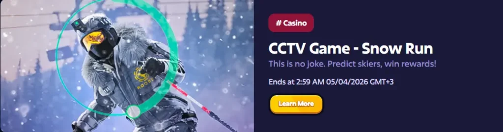 CCTV Game - Snow Run-kampanje på Roobet for å forutsi skiløpere og vinne premier.